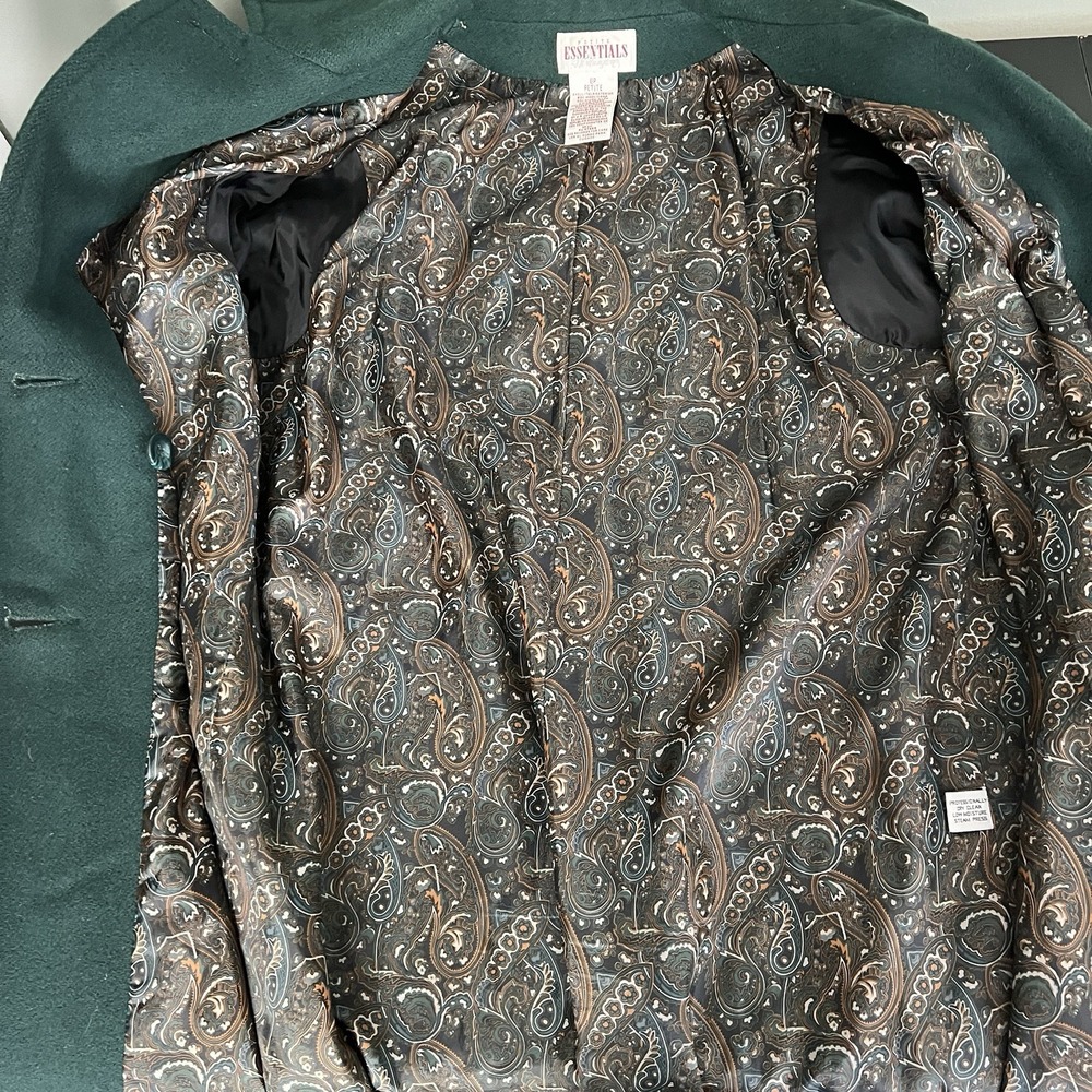 Vintage Wool Coat Women 8P Hunter Green Double Breasted Trench 90s Capsule Puff - Picture 9 of 15